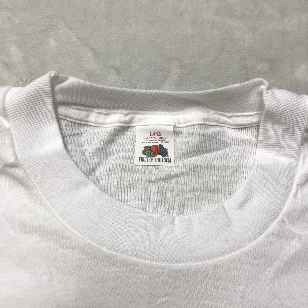Vintage 80s Fruit Of The Loom Plain White T-Shirt Single Stitch Size L NOS